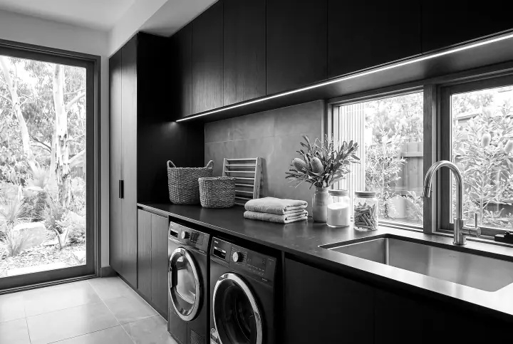 Design concept: laundry in blackened oak (black and white)