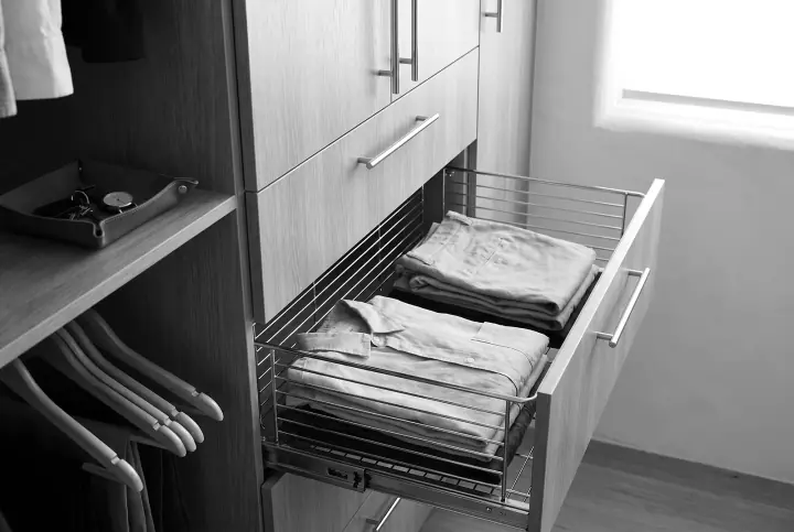 Design concept: close-up of a wardrobe accessory in natural oak (black and white)
