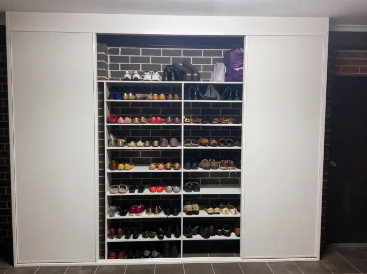 Garage shoe wall with sliding doors