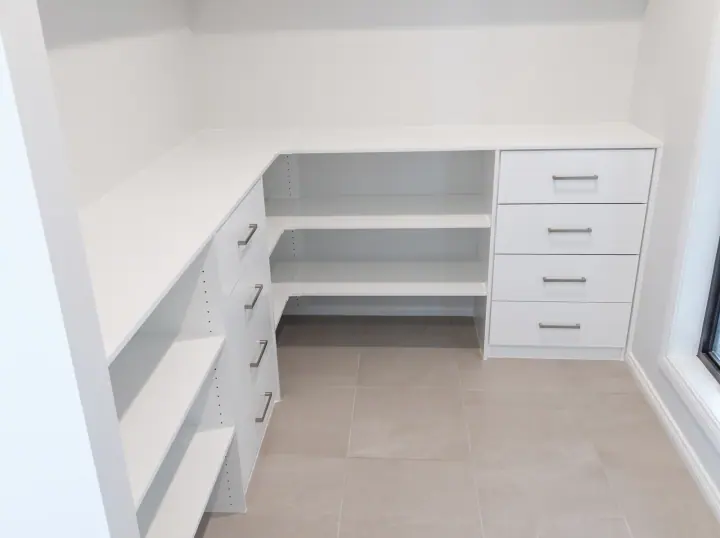 Corner desk with drawers and shelving