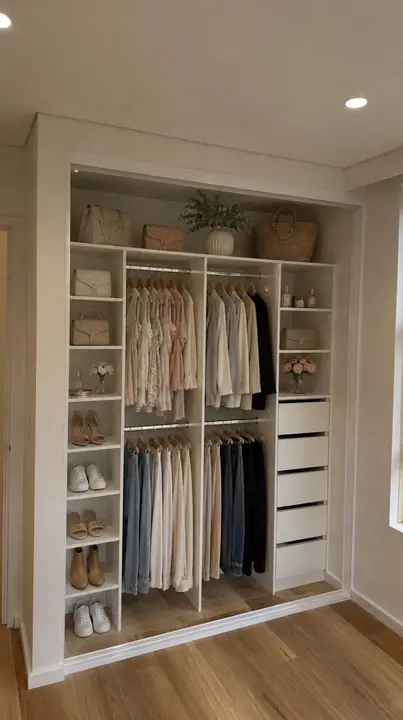 Built-in wardrobe internals with hanging, shelving and drawers