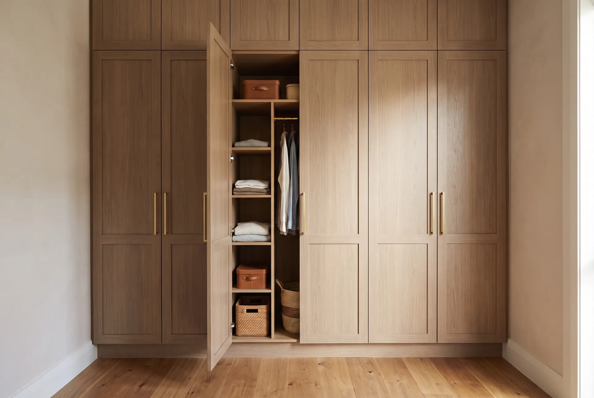 Design concept: wall of floor-to-ceiling hinged wardrobes