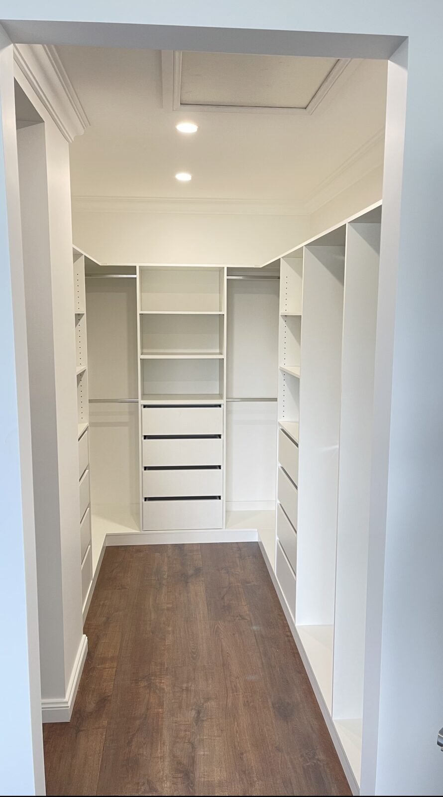 Brand-new walk-in wardrobe fit-out we manufactured and installed